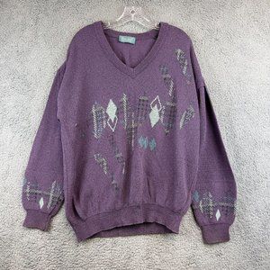 Vintage Bueckle  V Neck Purple Wool sweater size 54 Large‎